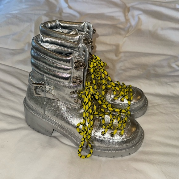 Silver Summit Combat Ankle Boots Lug Soles worn once - Picture 1 of 8